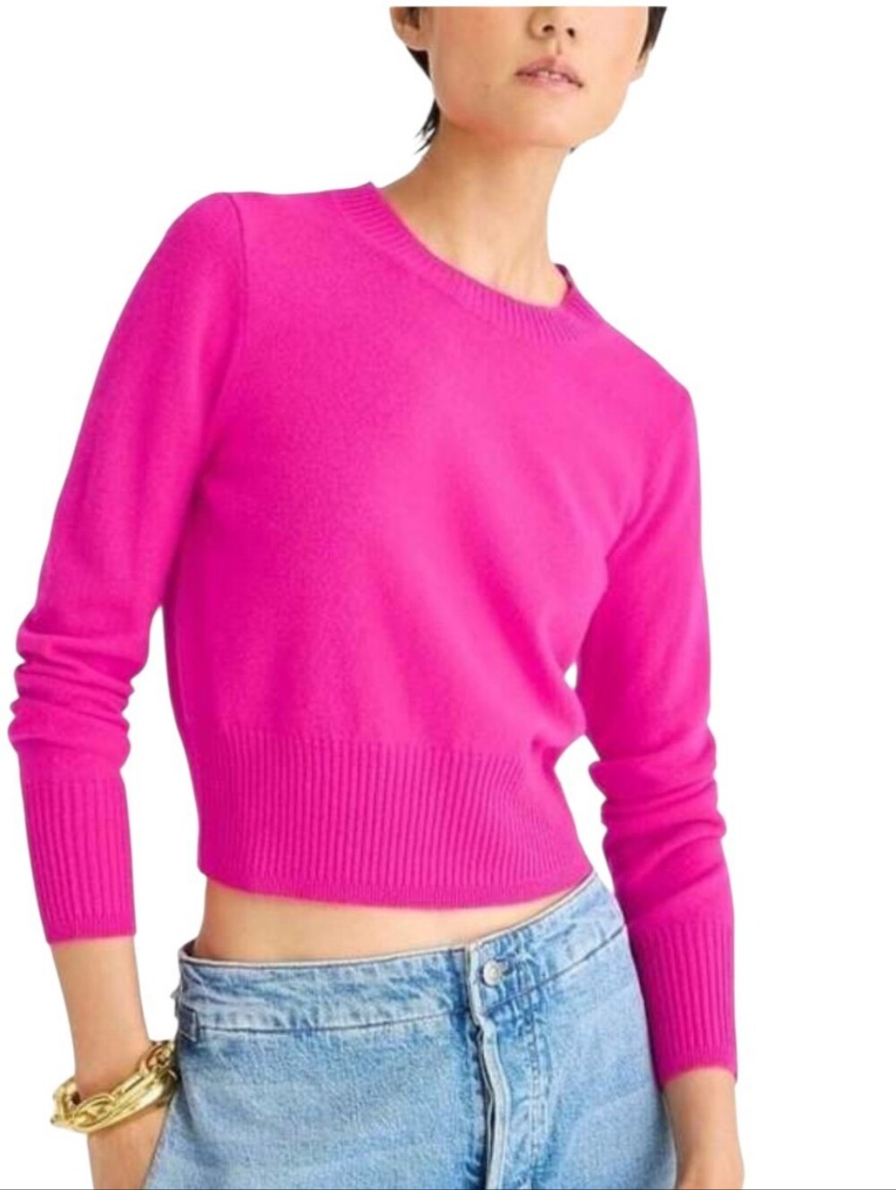 J. Crew cropped fit 100% Cashmere sweater in hot pink ribbed soft Fitted